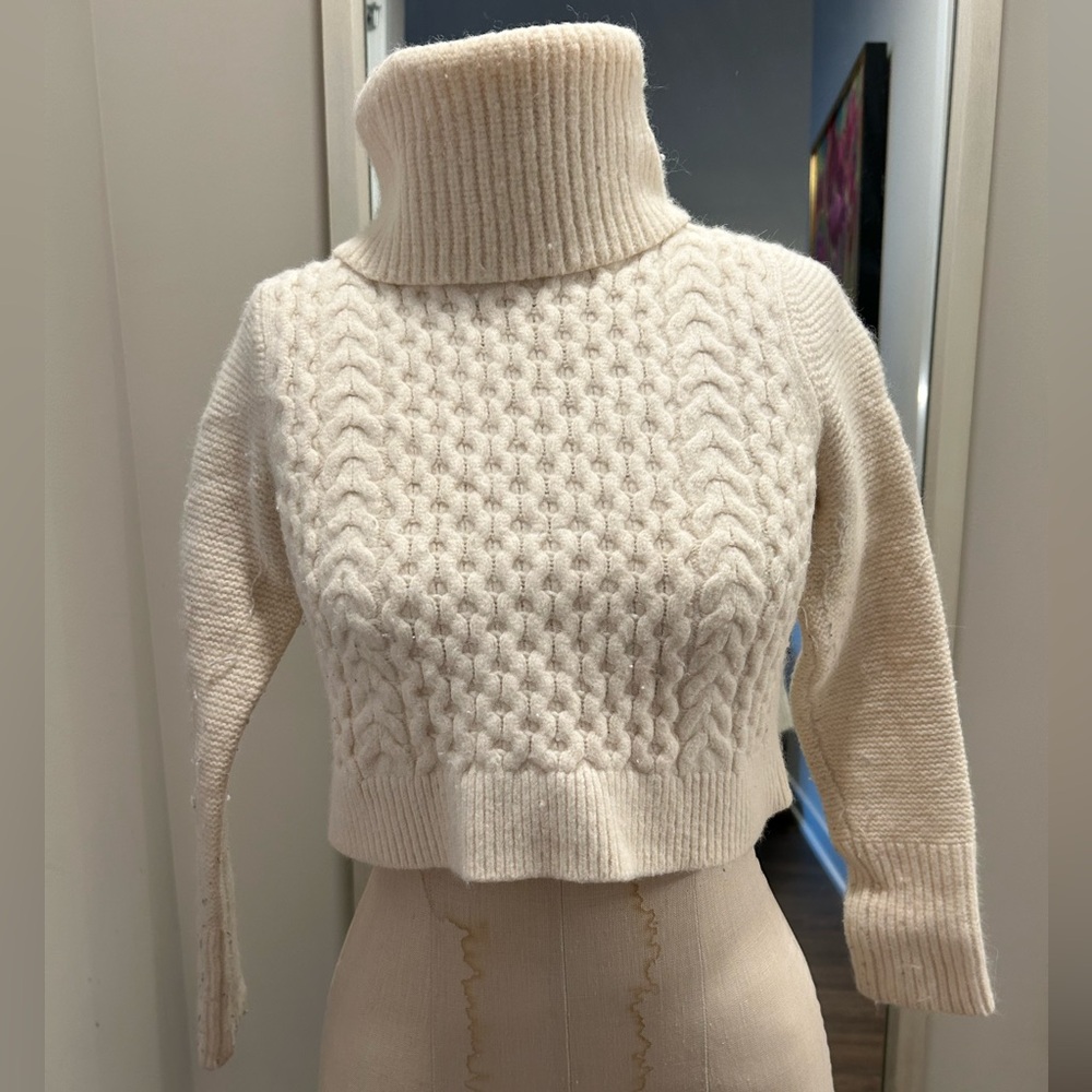 Club Monaco Crop Mock Neck Sweater in a Cream / Off White - SP